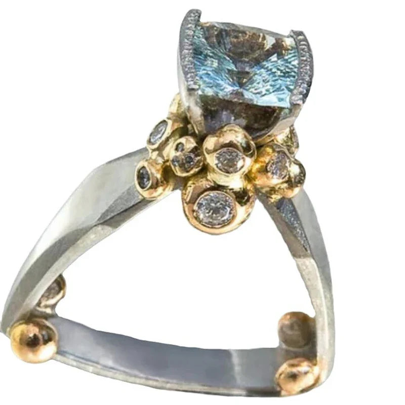 Huitan Blue CZ Two-Tone Triangular Band Ring for Women