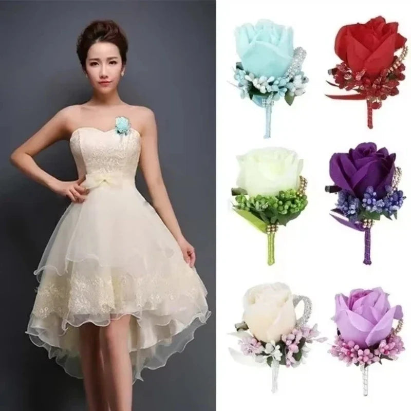 Silk Rose Groom Corsage Brooch – Men's Wedding Boutonnière Pin
