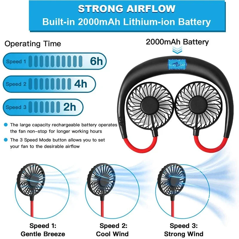 Rechargeable LED Neck Fan – Lightweight Wearable Cooling Fan