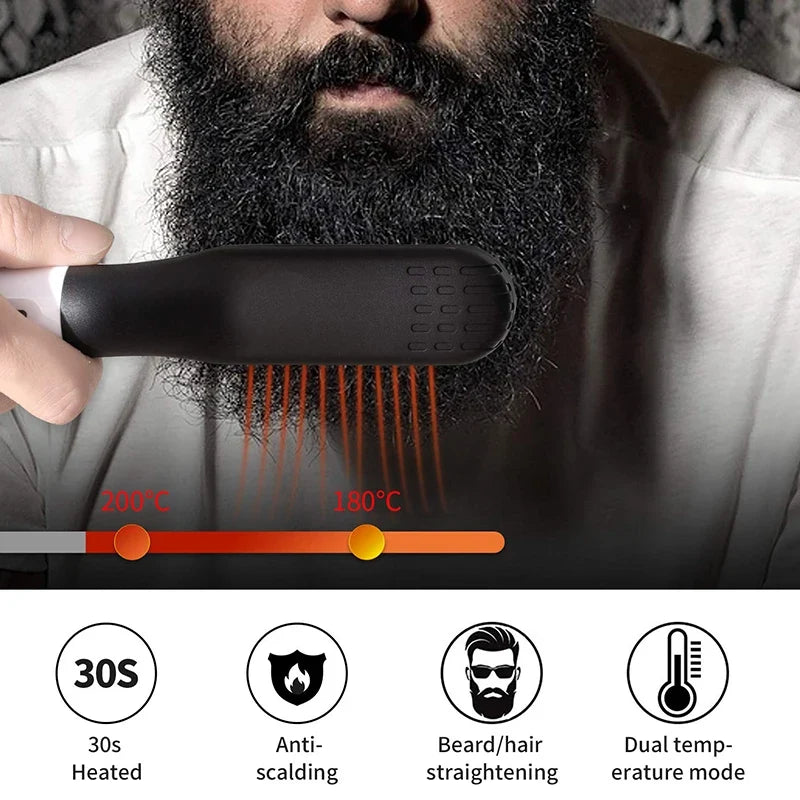 Electric Hot Comb Beard & Hair Straightener Brush | Anti-Scald