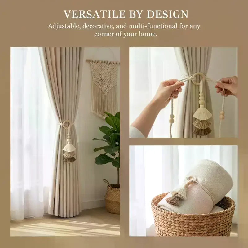 1 Tassel Curtain Tie Backs Wooden Bead Tiebacks Bohemian Clasp Home