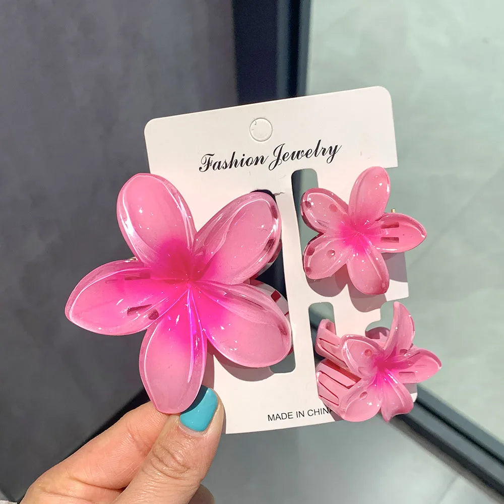 3-Pack Hawaiian Plumeria Flower Hair Claw Clips | Gradient Set
