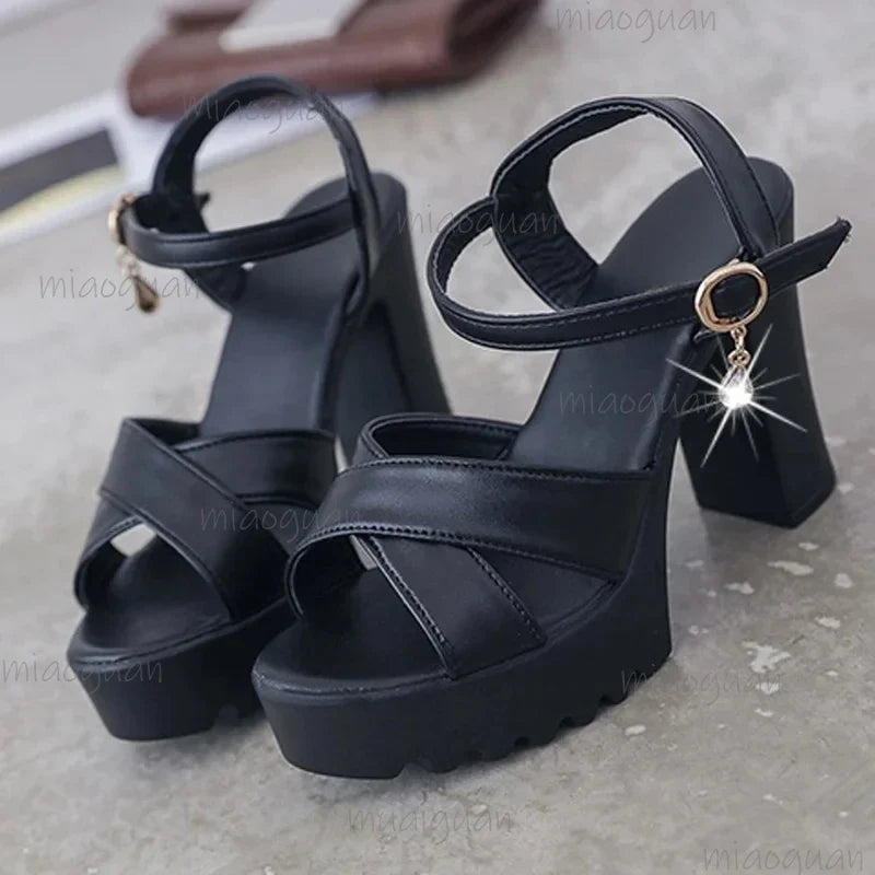 Women's Open Toe Wedge Sandals – Buckle Strap High Heel Pumps