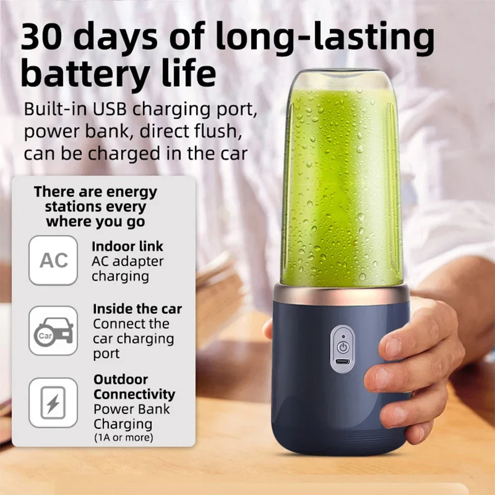 FLAREMORE 6-Blade Portable USB Travel Juicer Cup 400ml Blender