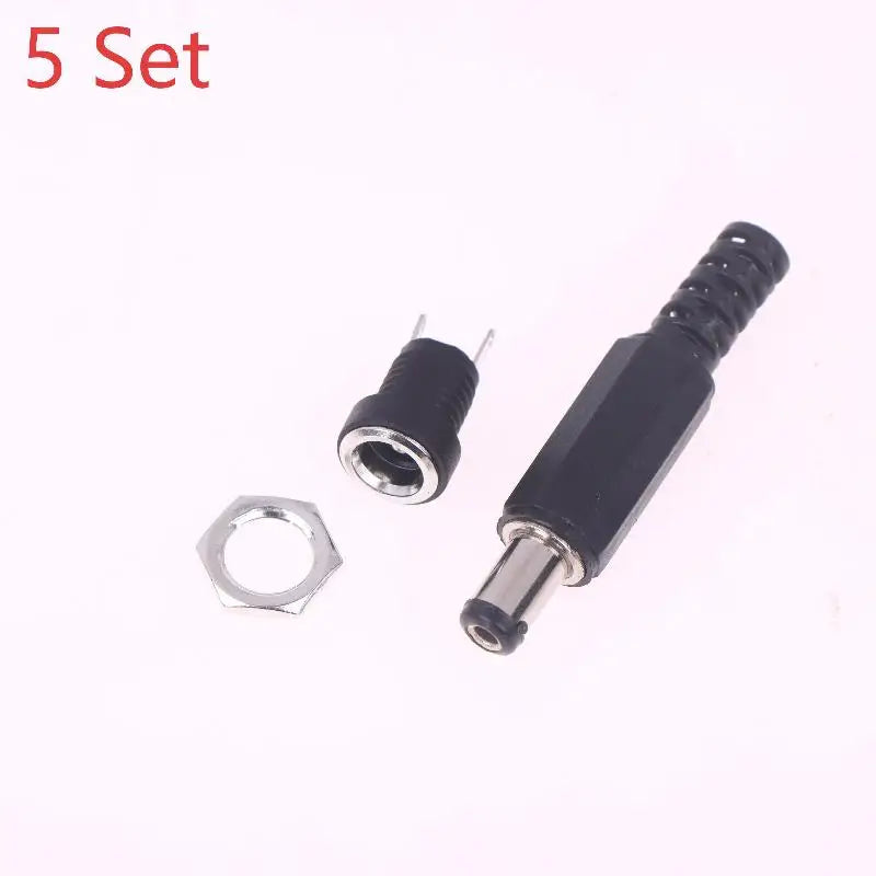 5.5x2.1mm DC Barrel Connector Pairs – Male Plug & Female Jack 5pk