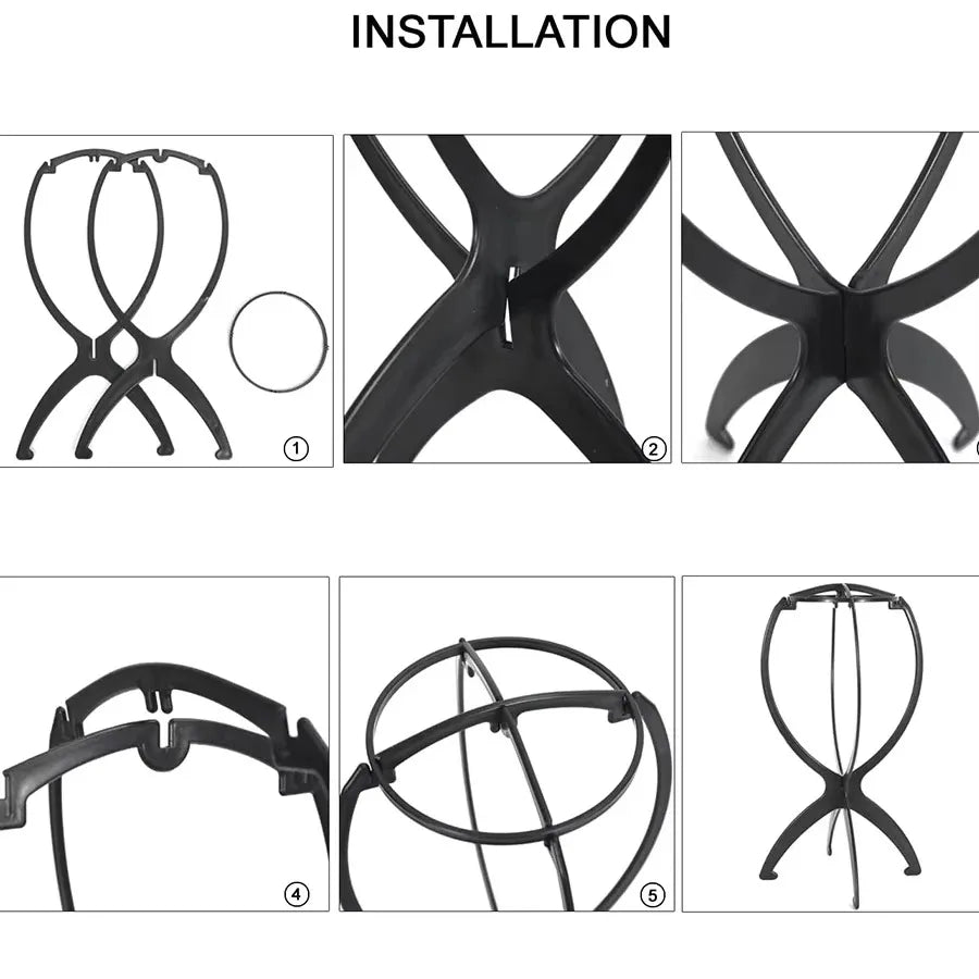 Black Folding Wig Stand – Portable Adjustable Hat Display Holder