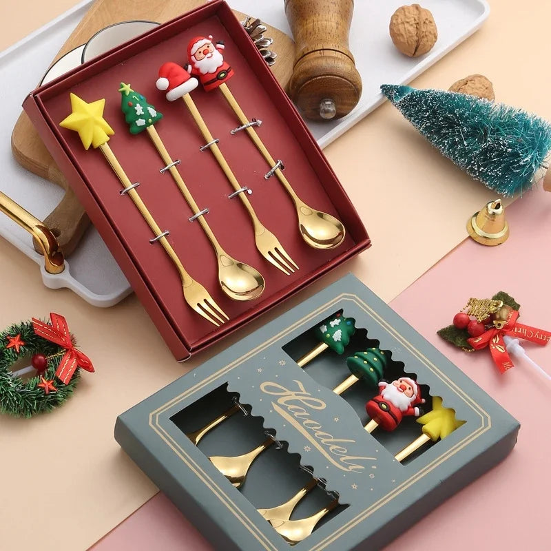 1 2 4 Fancy Christmas Cartoon Doll Sets Stainless Steel Tableware