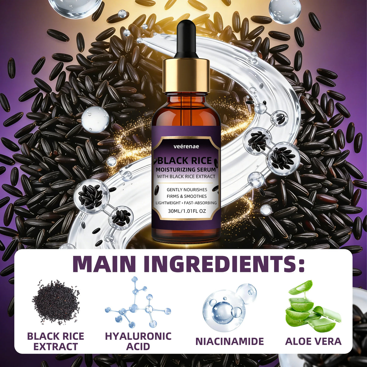 Veérenae Black Rice Moisturizing Face Serum – All Skin Types