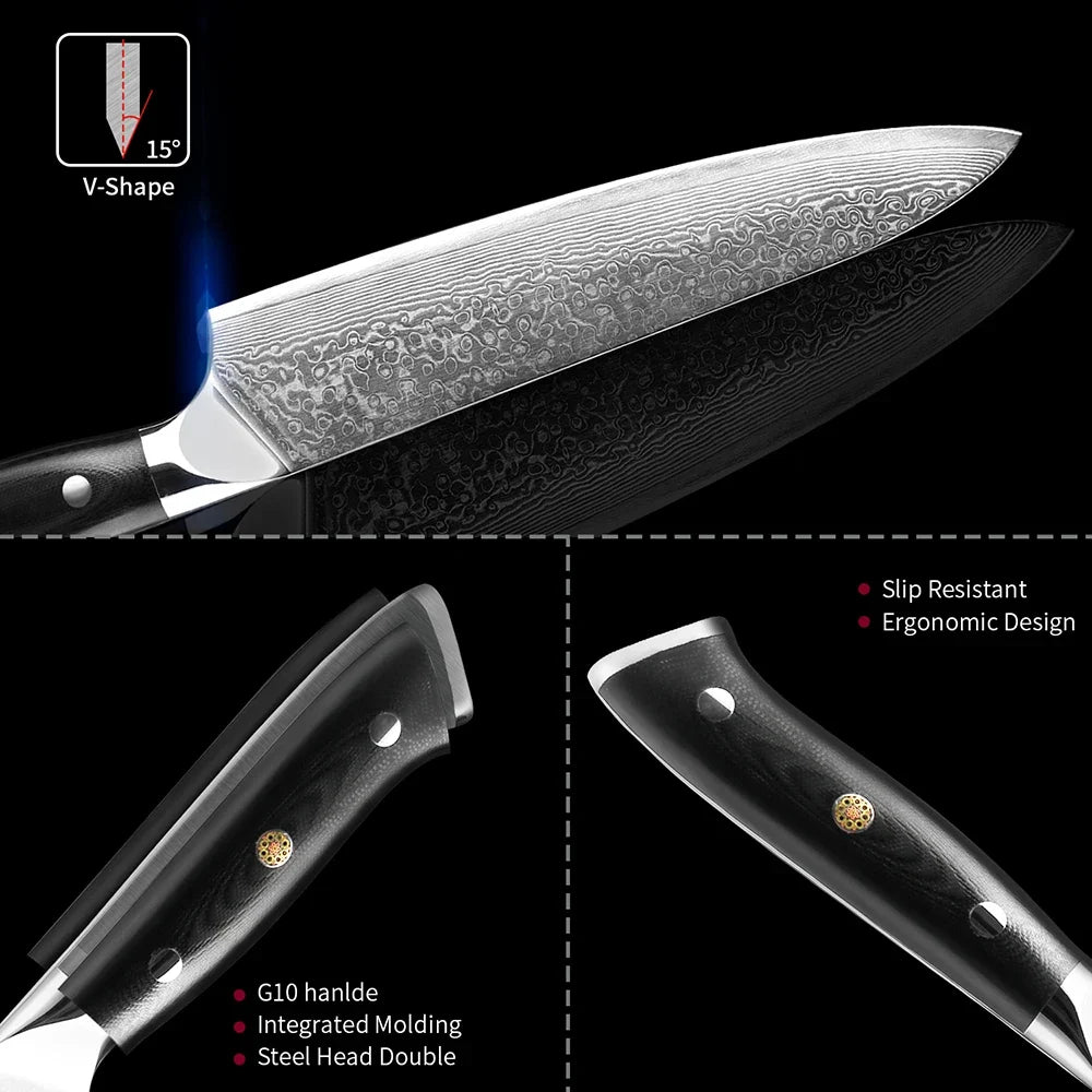 Damascus Steel Chef Knife Set 1–9 PCS | G10 Handle