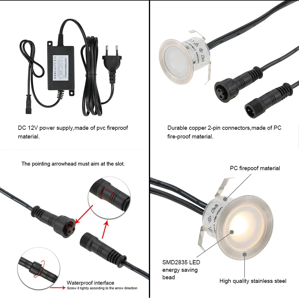 0 6W Bright Recessed LED Deck Light Water Resistance IP67 Ground