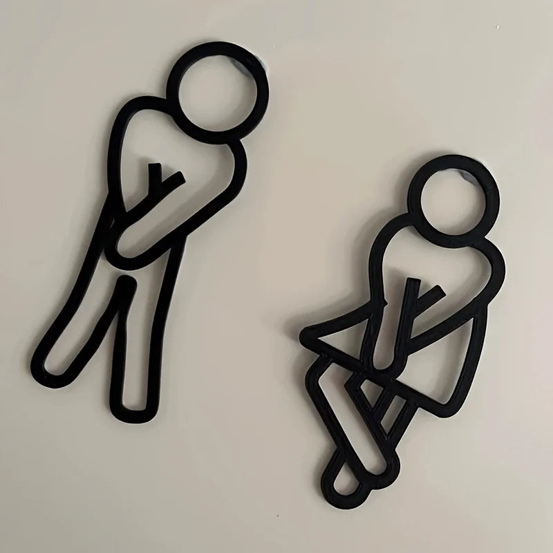 Funny Bathroom Signs Men Women Creative 2D Flat Restroom Door Decor