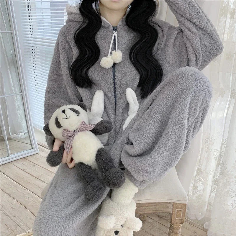 Women's Bunny Hooded Kigurumi Onesie – Kawaii Winter Pajamas