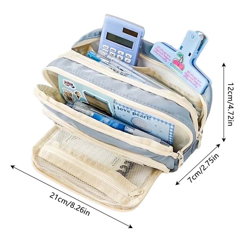 Three-Layer Zipper Pencil Case | Canvas Stationery Organizer