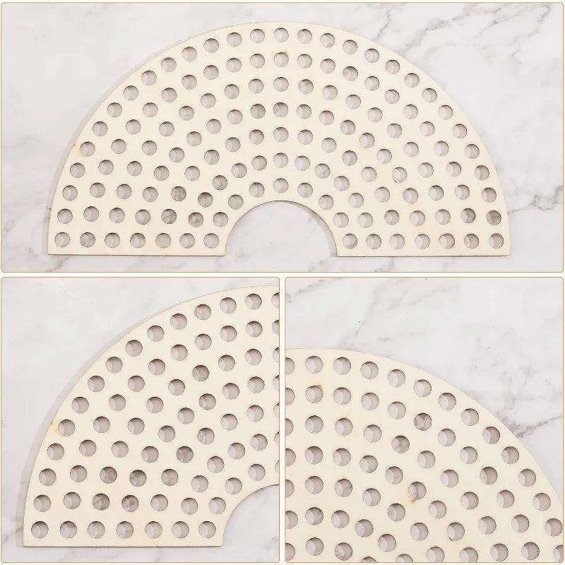 2-Pc Sector Wooden Basket Base | Crochet Bag Bottom 8mm Holes