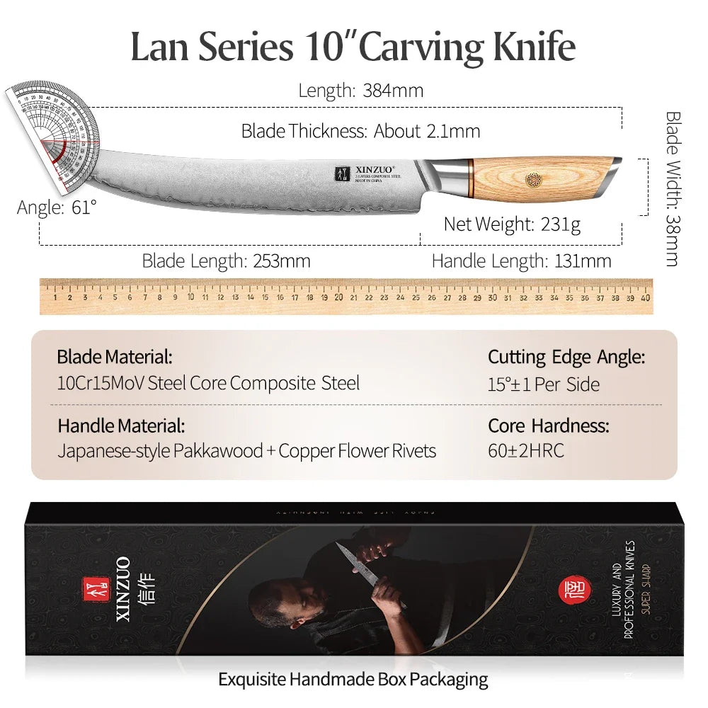 XINZUO 10-Inch Carving Knife | 10Cr15CoMoV Steel Pakkawood