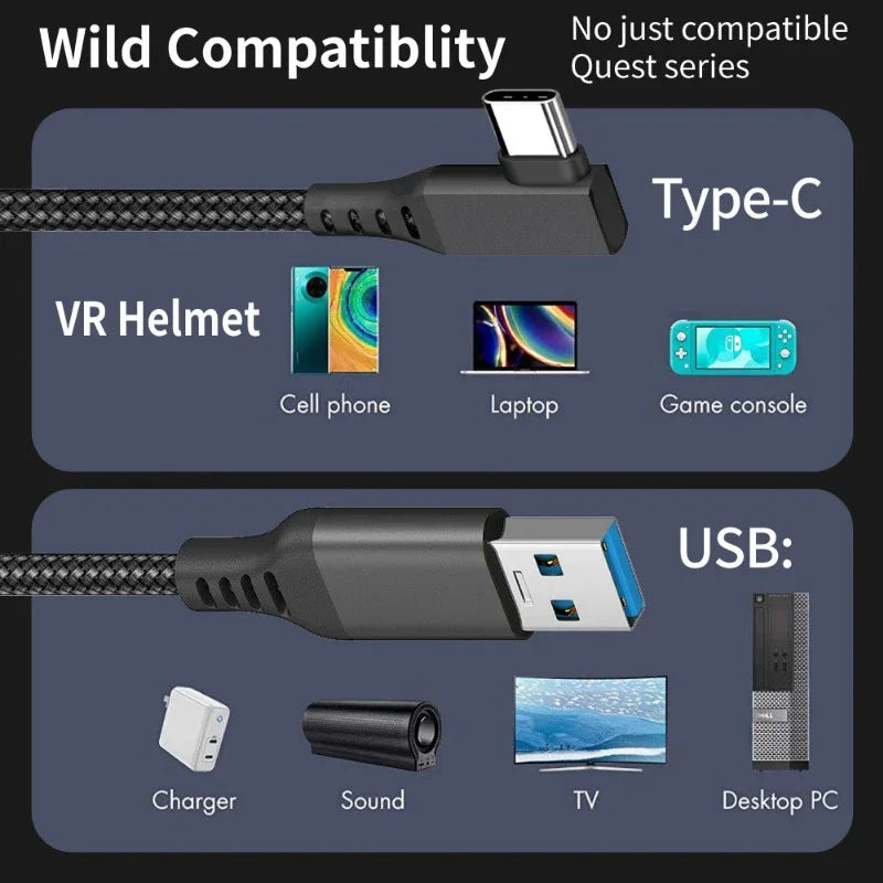 5M USB-A to USB-C Link Cable for Meta Quest 2 VR Headset