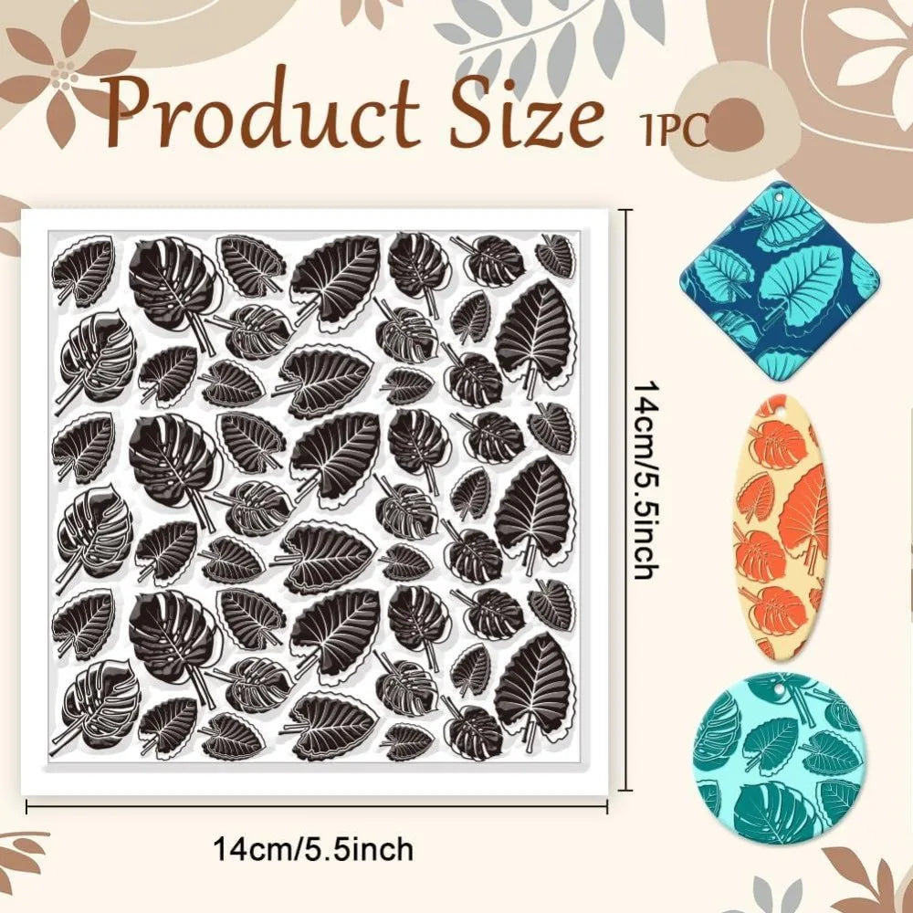 Tropical Leaves Polymer Clay Texture Stamp Sheet 14×14cm