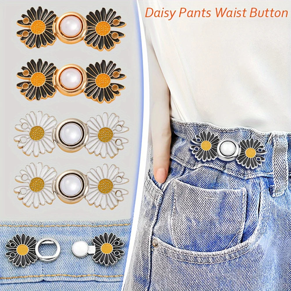 Detachable Pant Waist Tightener Pearl Flower No Sew Buckles Loose