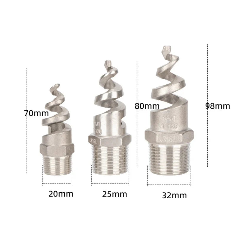 Spiral Cone Spray Nozzle 1/2" 3/4" 1" Stainless Steel Wide Angle