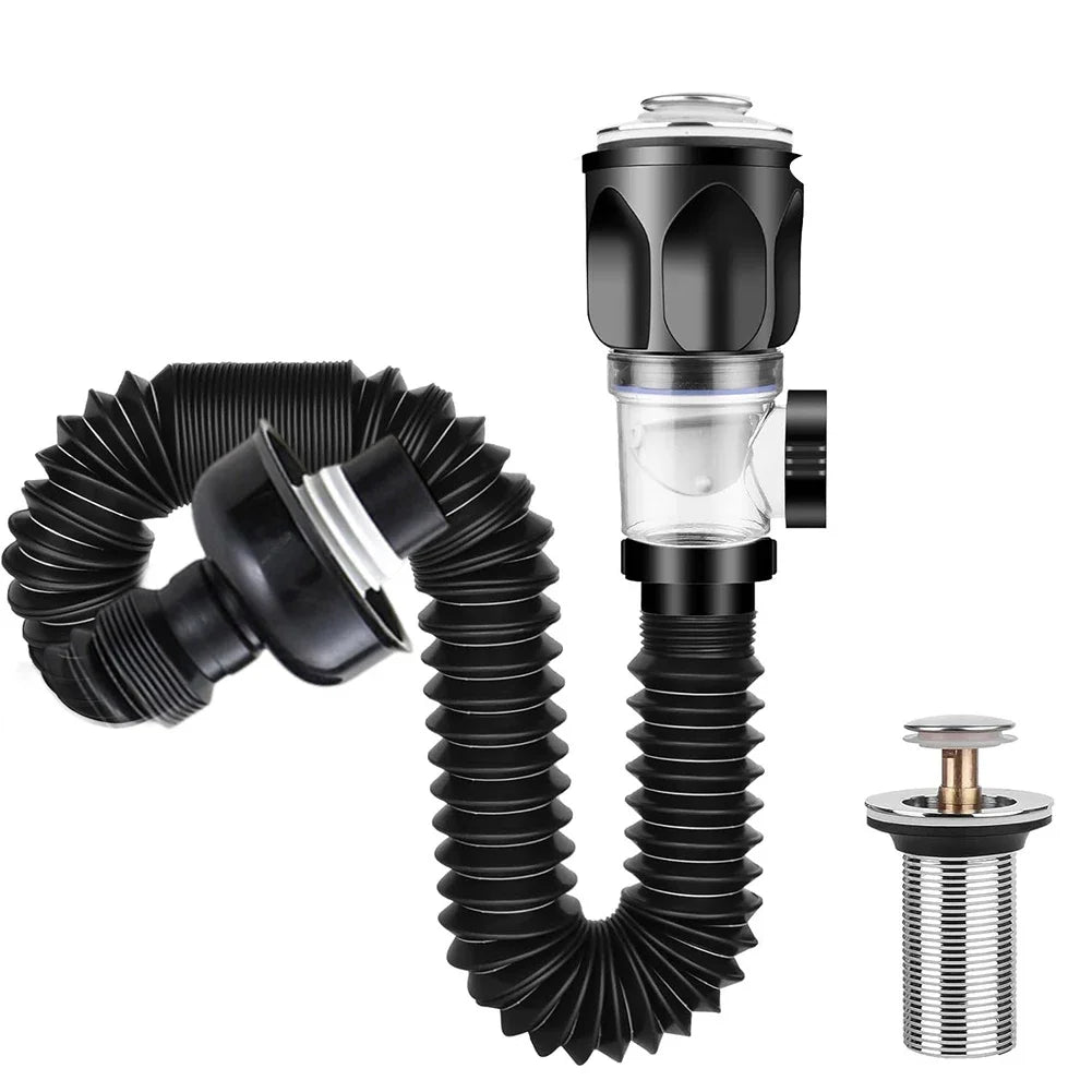 Black Press-Type Bathroom Sink Drain | Tool-Free Install