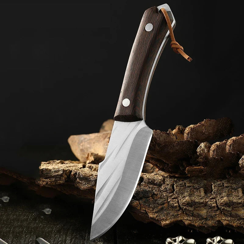 Stainless Steel Boning Knife with Sheath & Wood Handle