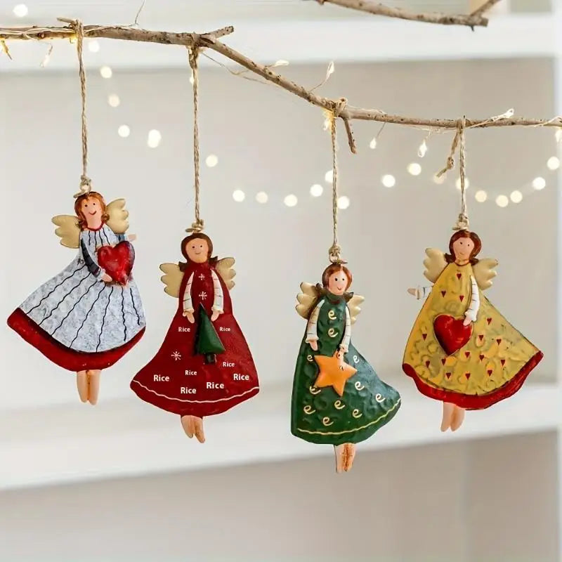 4-Pack Vintage Angel Wooden Christmas Hanging Ornaments