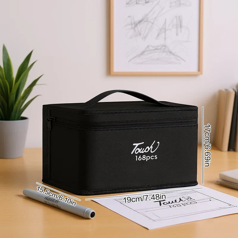 Markers Pen Black Storage Bag Massive Large Capacity Zipper Canvas
