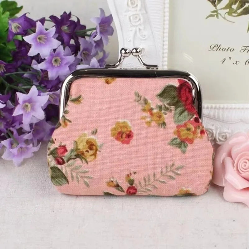 Retro Rose Floral Canvas Coin Purse – Mini Wallet Pouch