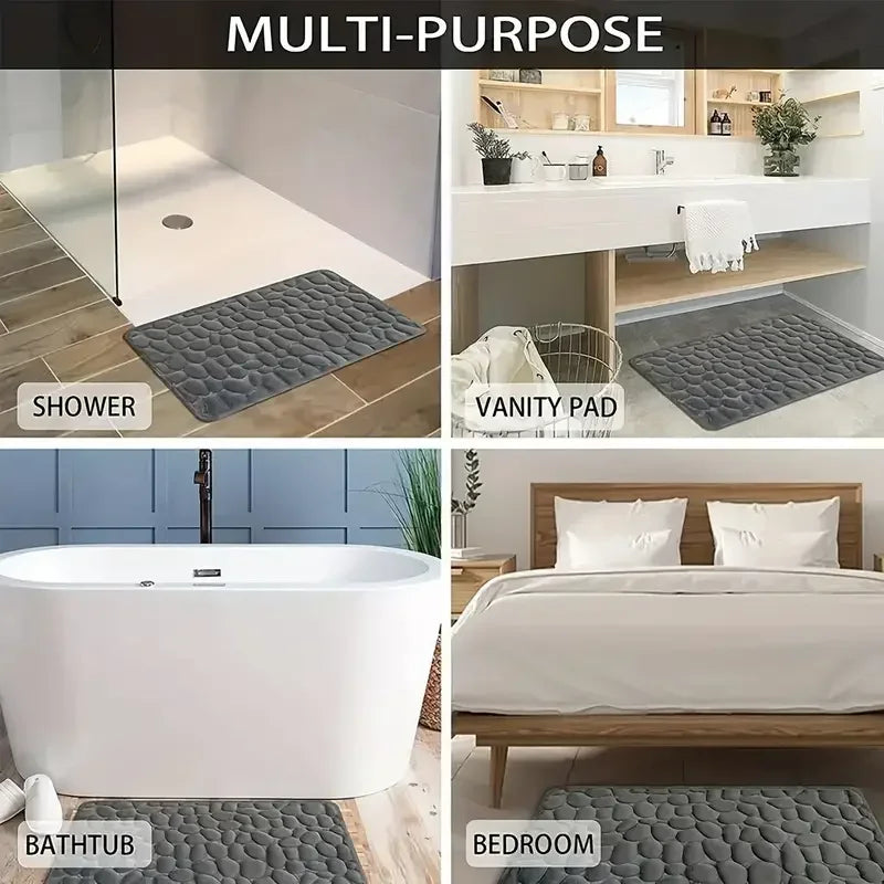 Memory Foam Bath Mat – Non-Slip Cobblestone Embossed Rug