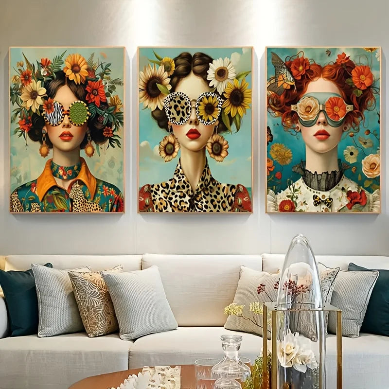 3-Piece Art Deco Glam Canvas Wall Art | Floral & Butterfly Prints