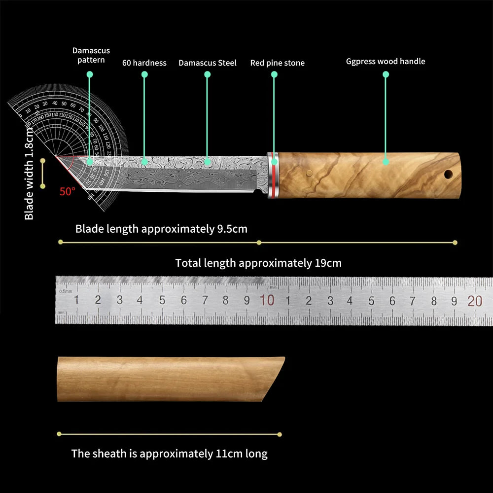 PLYS Damascus Steel Chef Knife – 9.5" Wood Handle Carving Knife