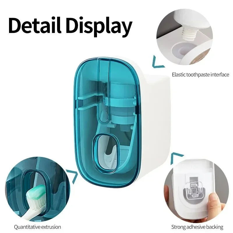Wall Mount Automatic Toothpaste Dispenser & Toothbrush Holder
