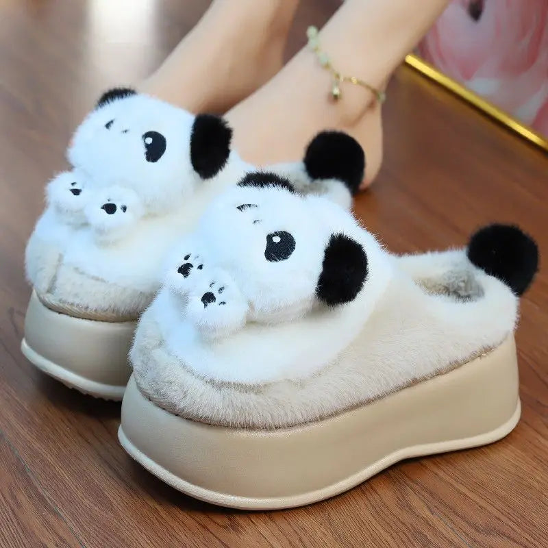 Lorilury Panda Faux Fur Slippers – Cozy Winter Slides Women
