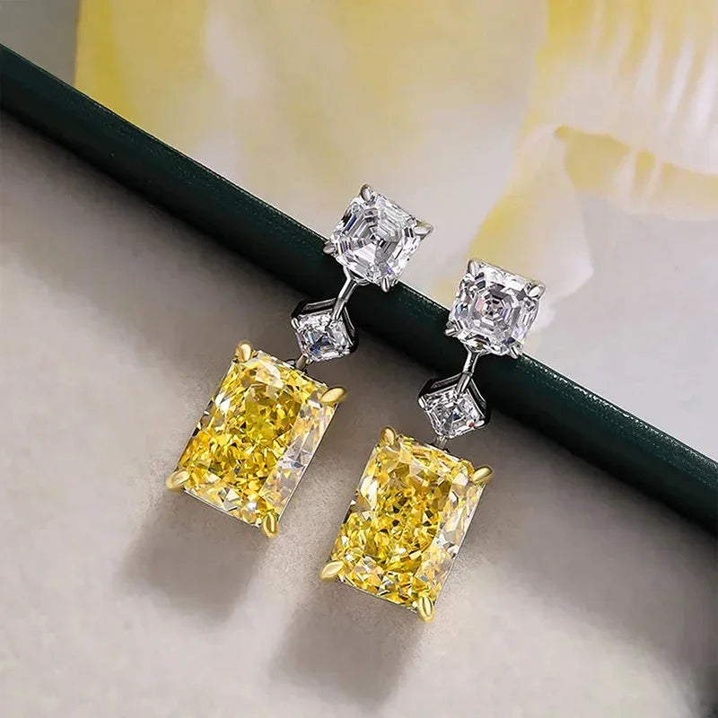 Huitan CZ Drop Earrings – Yellow & White Cubic Zirconia