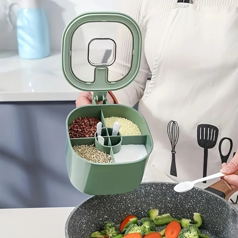 4-In-1 Large Capacity Seasoning Box Lid Spoons Comes Four Home