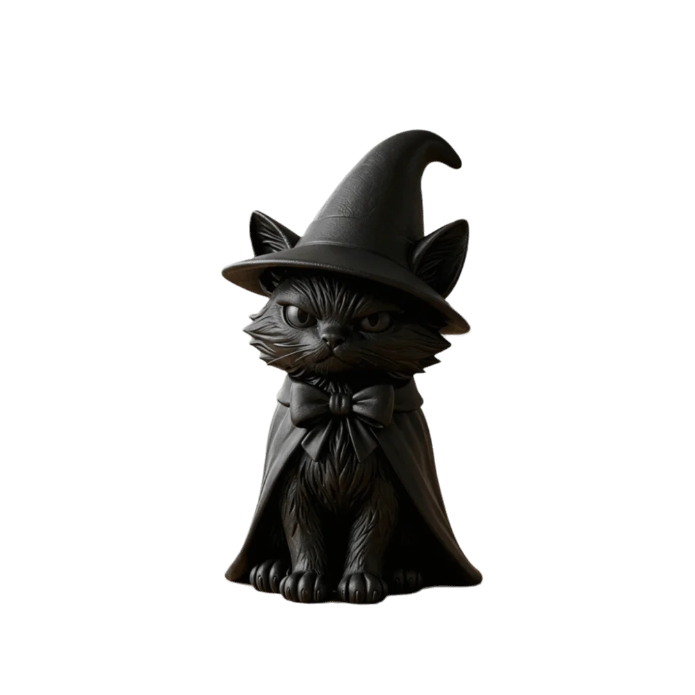 Dark Cat Witch Figurine | 3D Printed Halloween Desktop Sculpture
