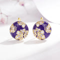 Huitan Purple Flower Enamel Gold Hoop Earrings for Women