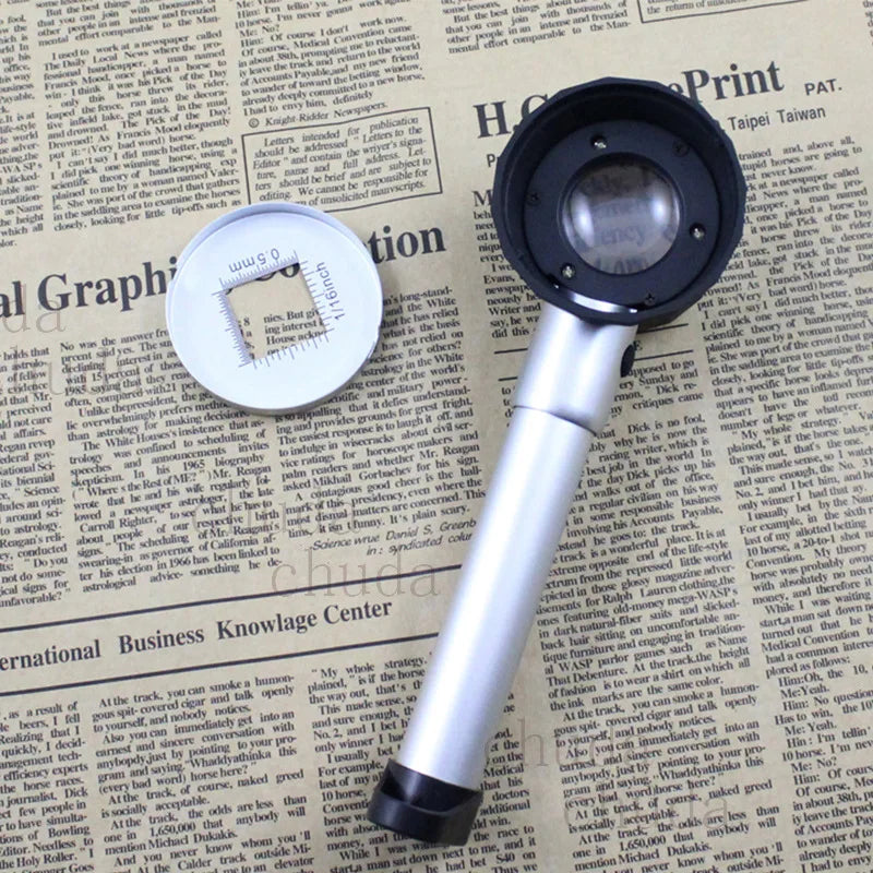 20X LED Magnifying Glass with Light & Scale – Metal Spoon Loupe