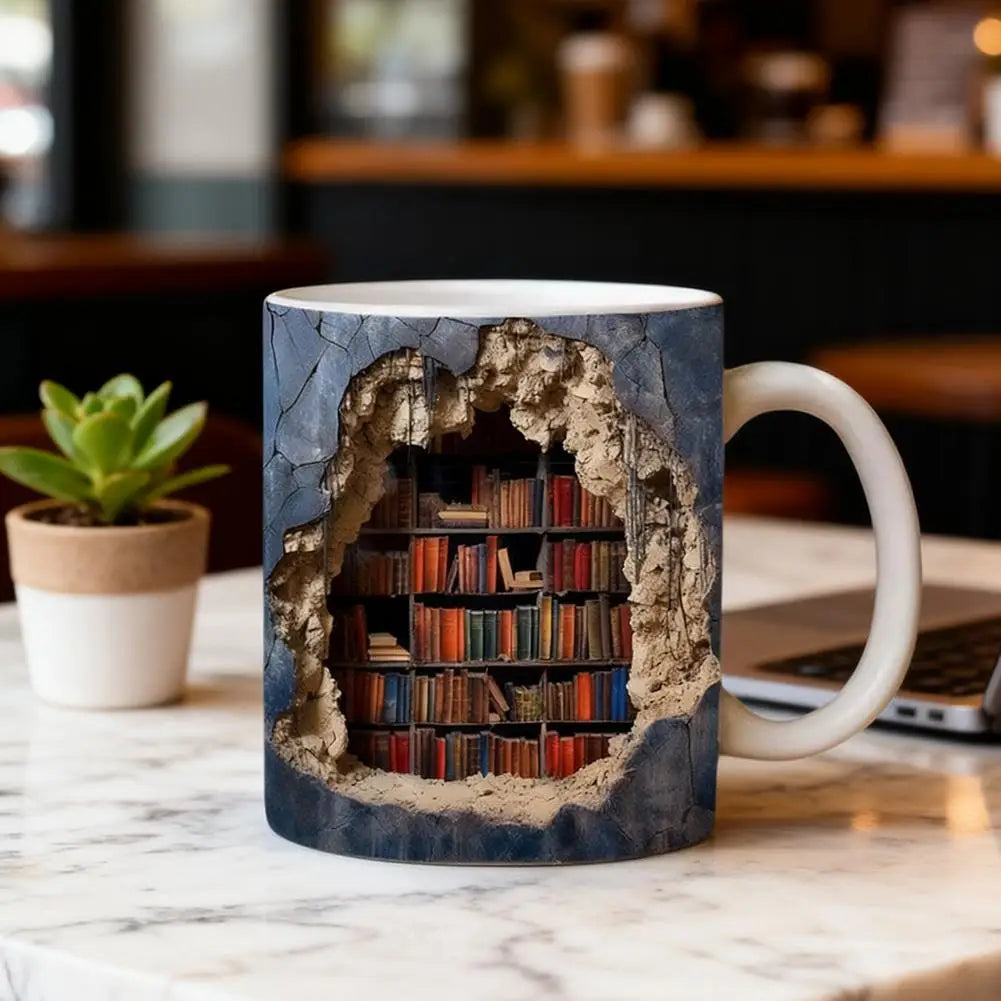 3D Bookshelf Mug Coffee Cup With Creative Design
