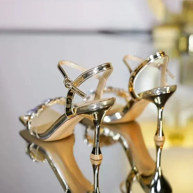 Women's Crystal High Heel Sandals – Gold & Silver Party Pumps