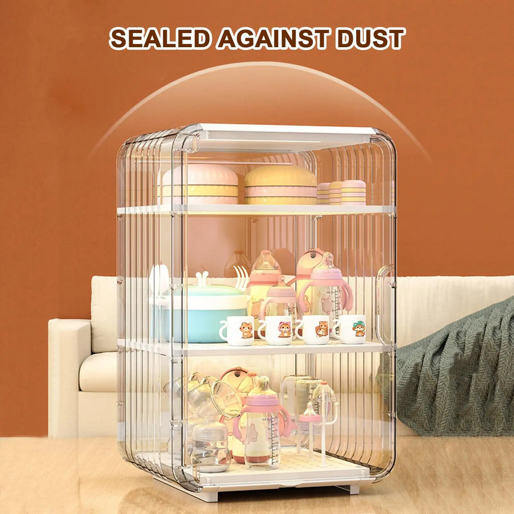 Baby Bottle Storage Organizer Toddler Cutlery Clear Dustproof Holder