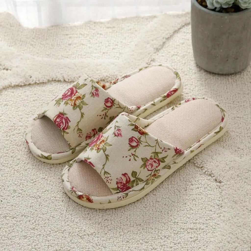 Linen Slippers Women Men Anti-Slip Breathable Indoor Slides