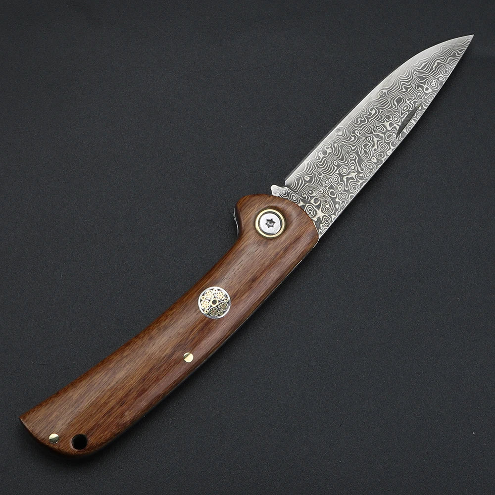XUAN FENG Damascus Folding Knife – D2 Carbon Steel, 58–61 HRC