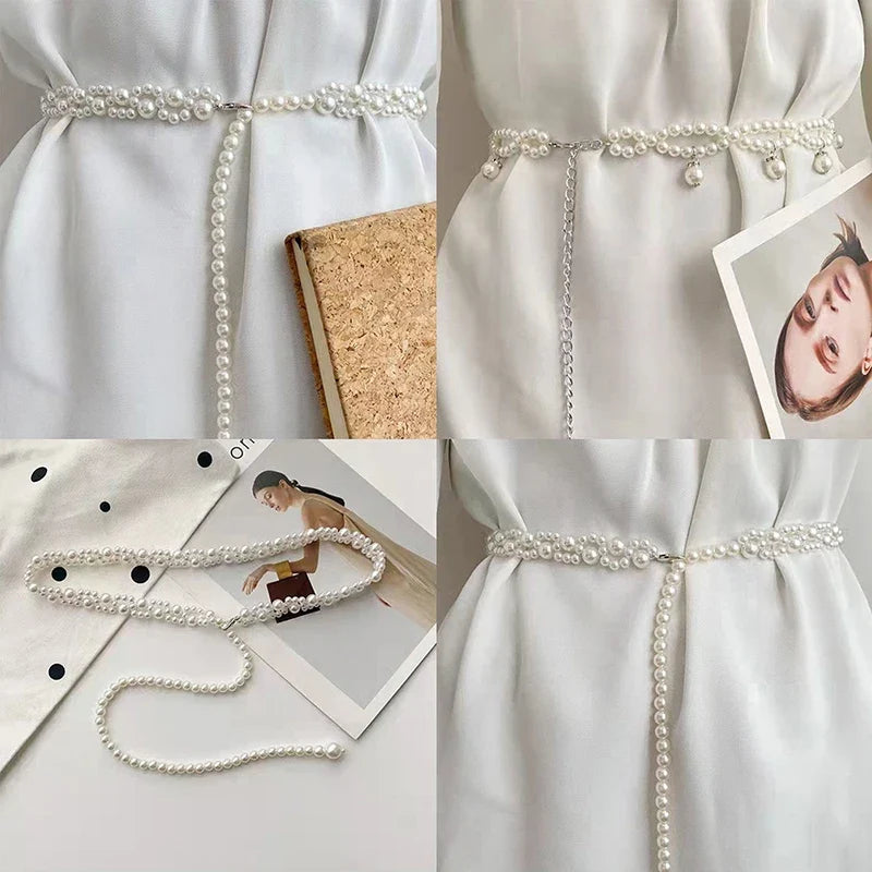 Elegant Pearl Waist Belt – Crystal Chain Dress Belt for Women