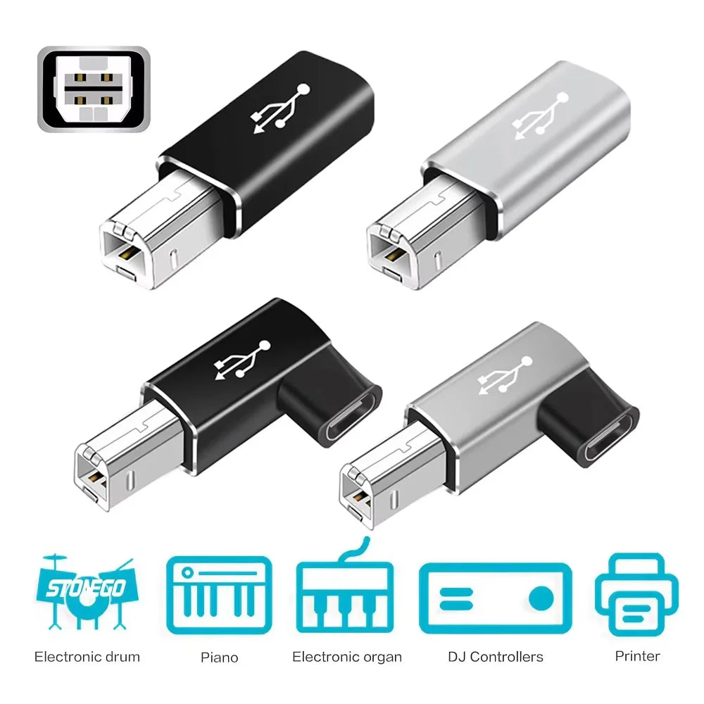 USB-B to USB-C Adapter – Printer, Scanner & MIDI Keyboard