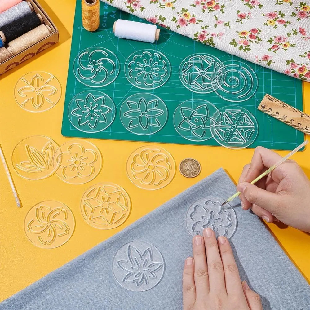 16-Pc Acrylic Sashiko Stencil Set – Flower Embroidery Templates