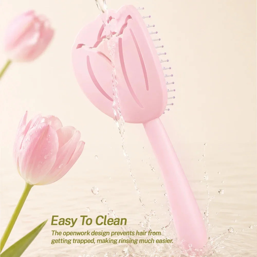 Tulip Hollow Scalp Massage Brush – Detangling Anti-Static Comb