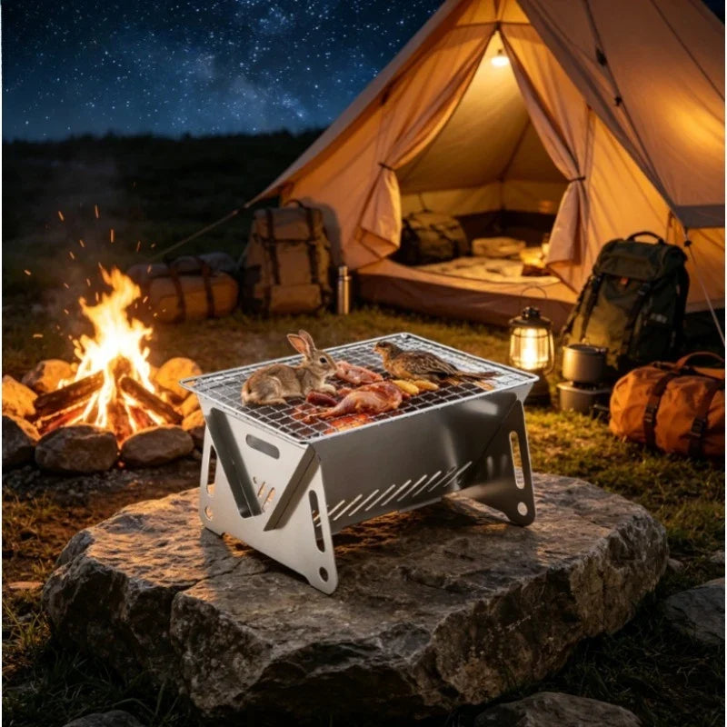 Portable Folding Stainless Steel Charcoal Grill for Camping