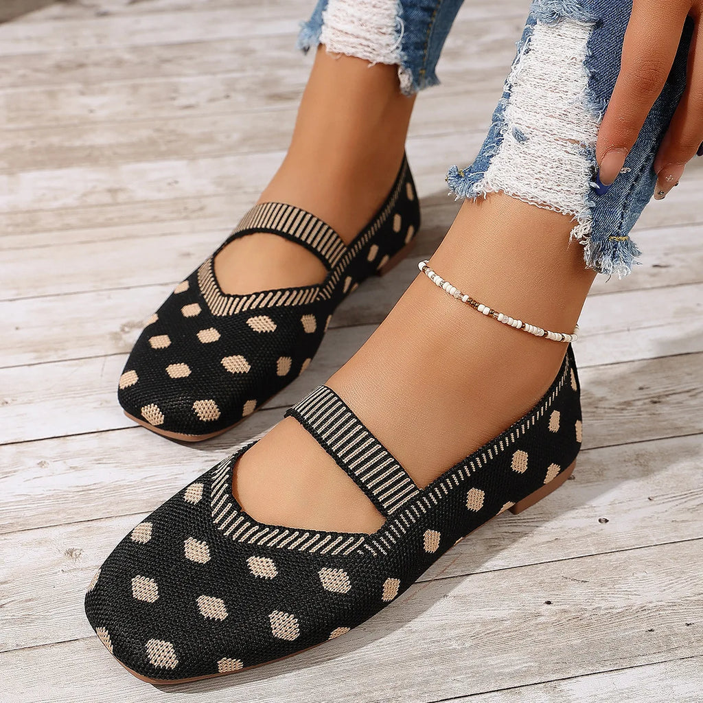 Women's Polka Dot Mary Jane Flats – Casual Woven Slip-On