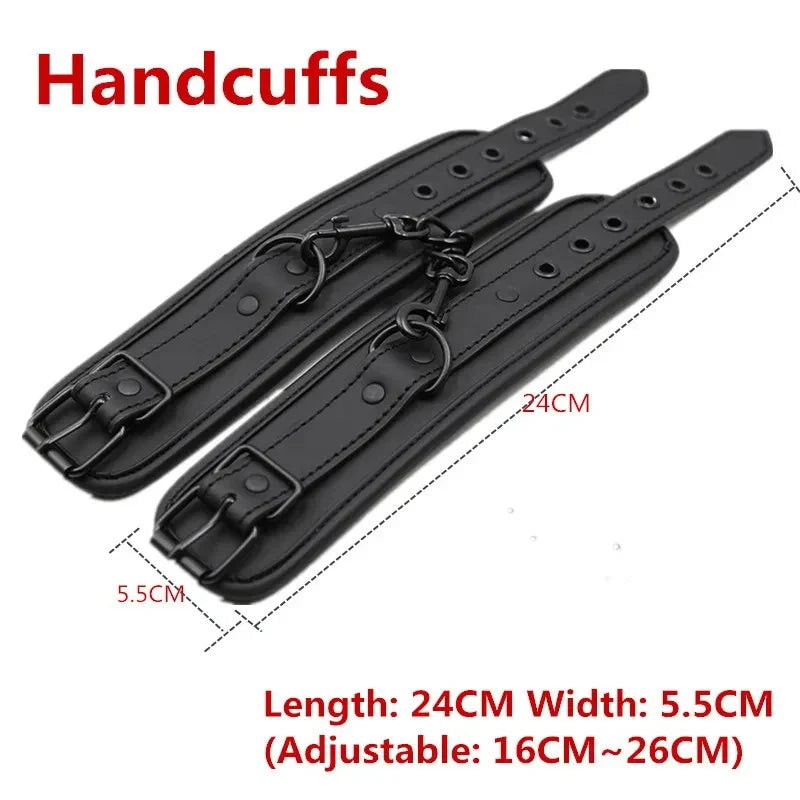 SM Binding Black Leather Sponge Edging Sex Handcuffs Adult Flirting